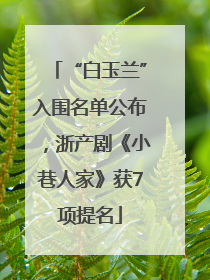 “白玉兰”入围名单公布，浙产剧《小巷人家》获7项提名