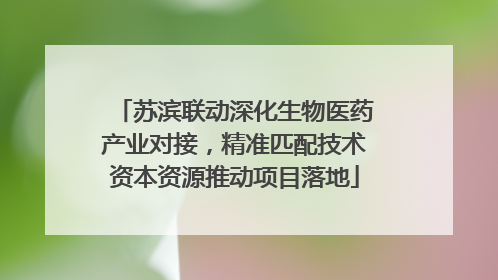 苏滨联动深化生物医药产业对接，精准匹配技术资本资源推动项目落地